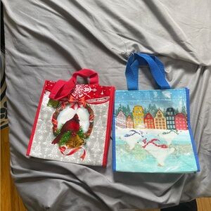 Two Holiday mini Reuseable Tote Bags